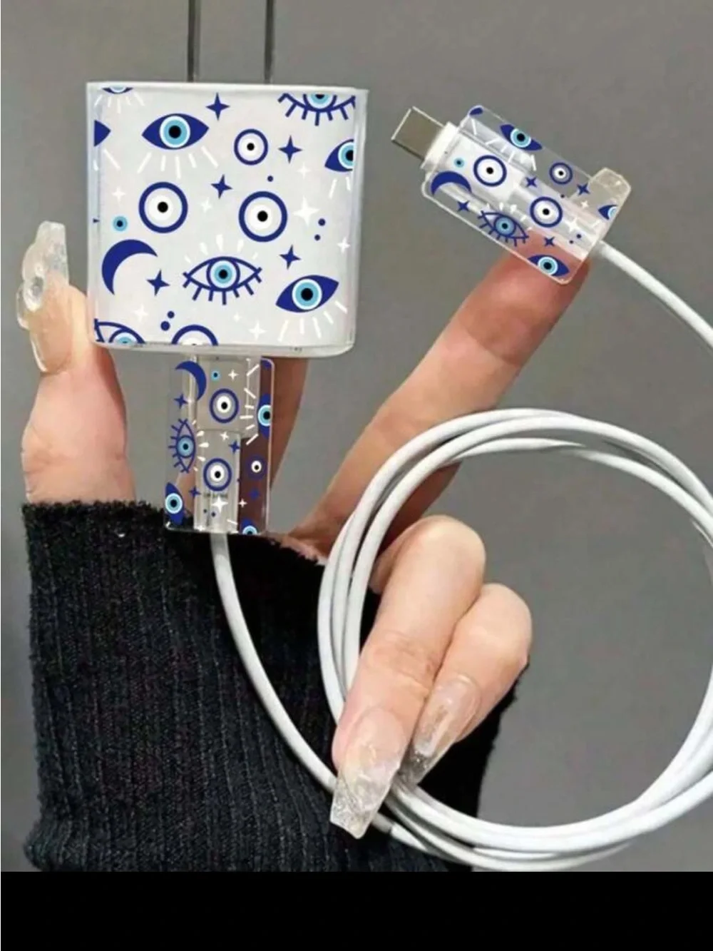 Decorative Blue Evil Charger and Cable Case and Holders
